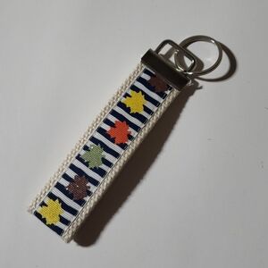 Fall Leaves Striped Print handmade Wristlet Key Fob, women's Keychain holder